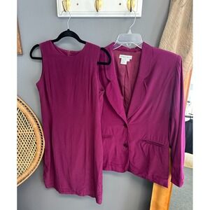 Vintage 100% Silk Stephanie Andrews Womens Size 8 Dress Suit Jacket Magenta 2 Pc